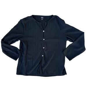 Eileen Fisher Black 100% silk button-down blouse Size Small